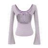 American Spicy Girl Striped Backless U-neck Long-sleeve Slim-fit T-shirt for Women's Autumn/Winter