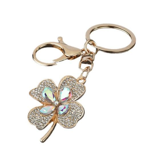 Four Leaf Clover Keychain Rhinestone Lucky Four Leaves Clover Keychain with Lobster Clasp Sparkling Good Luck Charm Gift for Women