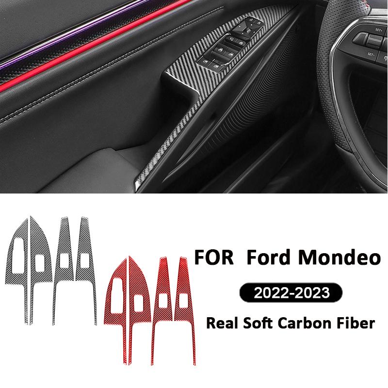 4PCS For Ford Mondeo - Carbon Fiber Auto Power Window Lifter Switch Panel Frame Decoration Stickers Interior Parts nero