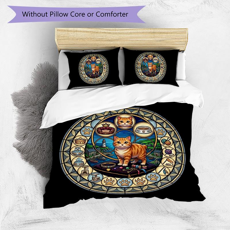Cats Glass Journey Pattern Bedding,Quilt Set Quilt Cover Pillowcase Home Birthday Gift (1*duvet cover+2*pillowcase,without core)