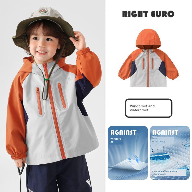 Boys  European-Style Color-Block Zipper Three-Proof Jacket Children s Spring Coat 2026 New Children s Clothing Baby Outdoor Clothing Star universe orange 100