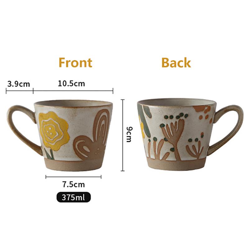 375ml Retro Ceramic Coffee Mug Milk Tea Cup Hand-painted Porcelain Mug Home Office Water Cup Cafe Drinking Cup Creative Gift Mug