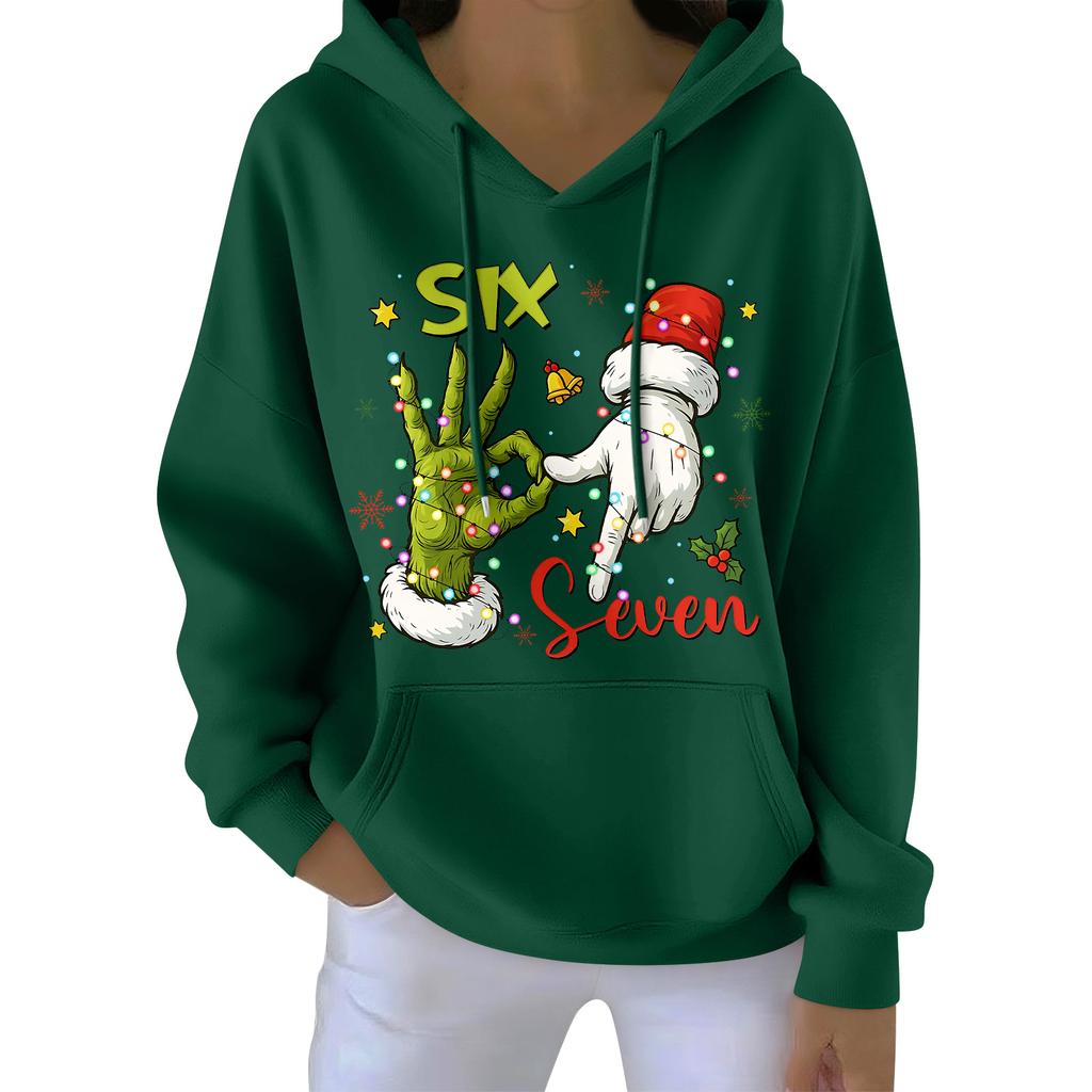 Damenmode Damen Leichter Langarmpullover mit Taschen Preppy Graphic Hoodie