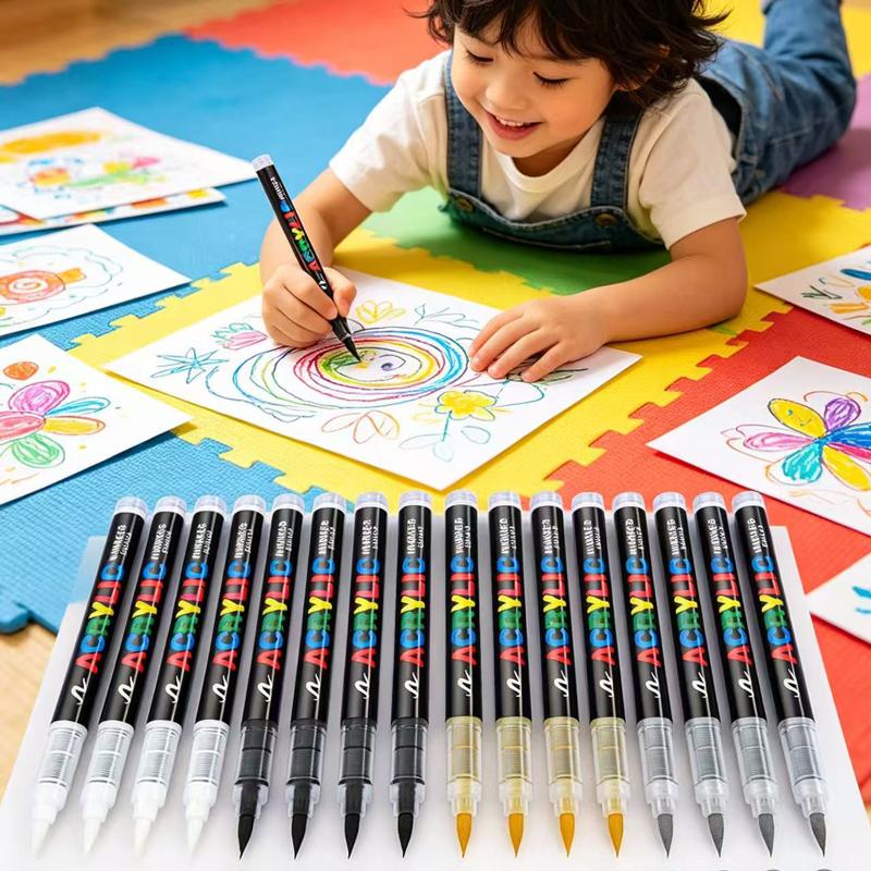 3/6Pcs Acrylic White Marker Brush Pens Black Paint Art Markers Set for Rock Painting Stone Ceramic Wood Tire Fabric Metal Canvas