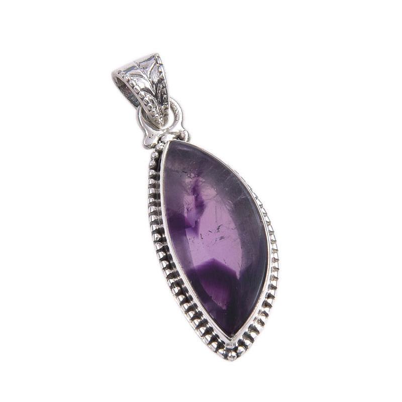 Natural Cloud Amethyst Gemstone 925 Solid Sterling Silver Gift Pendant 1.5" I2w68