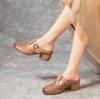 Summer New Genuine Leather Slippers Women's Retro Ethnic Style Thick Wedges Shoe Fish Mouth Mom Slippers Women Hollow Sandals