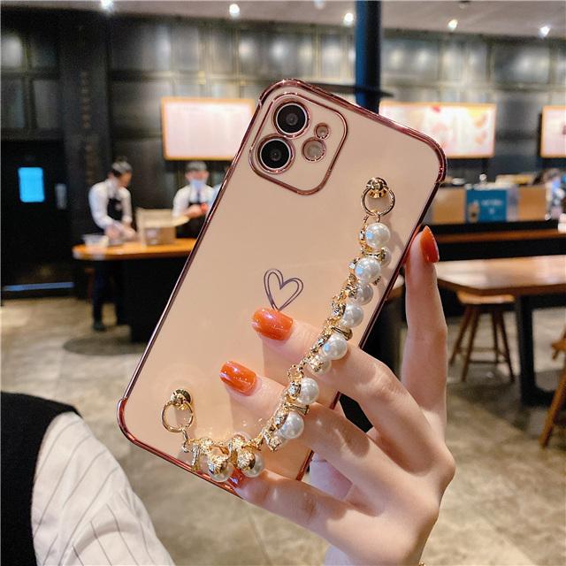 

Роскошный чехол для телефона с сердечком для iPhone 14 13 12 11 Pro X XR XS Max Mini 7 8 Plus SE, браслет-цепочка, мягкий силиконовый чехол For iPhone 13 Mini