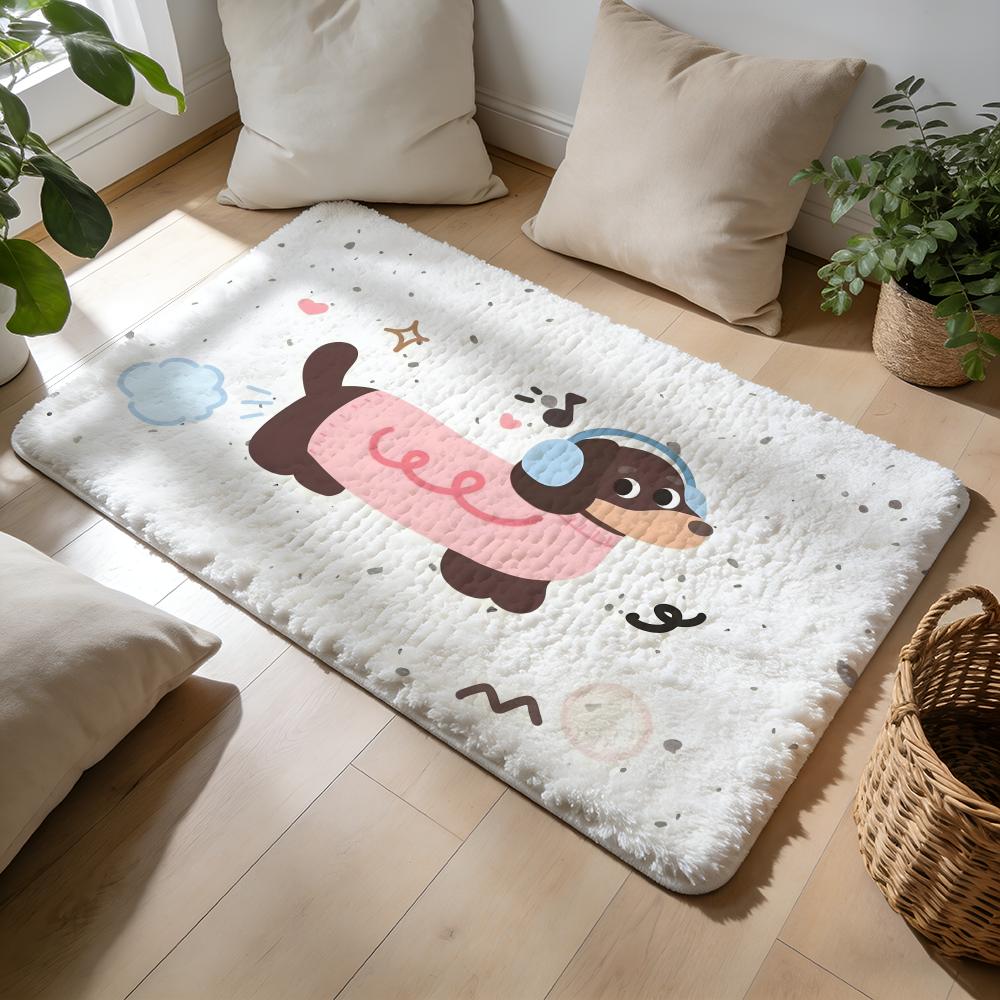 Sausage Dog Dachshund Cute Floor Mat Soft Flannel Absorbent Mat Non-Slip Rug Home Bedroom Bathroom