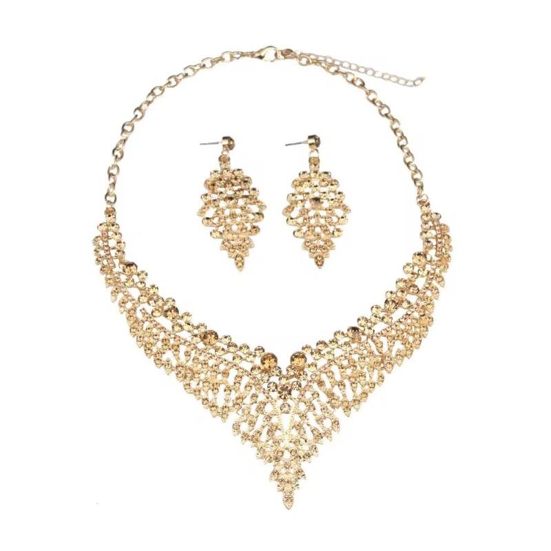 Übertreibenes Voller Diamanten Temperament Luxus Halskette Ohrringe Set Damenkleid Dinner Accessoires