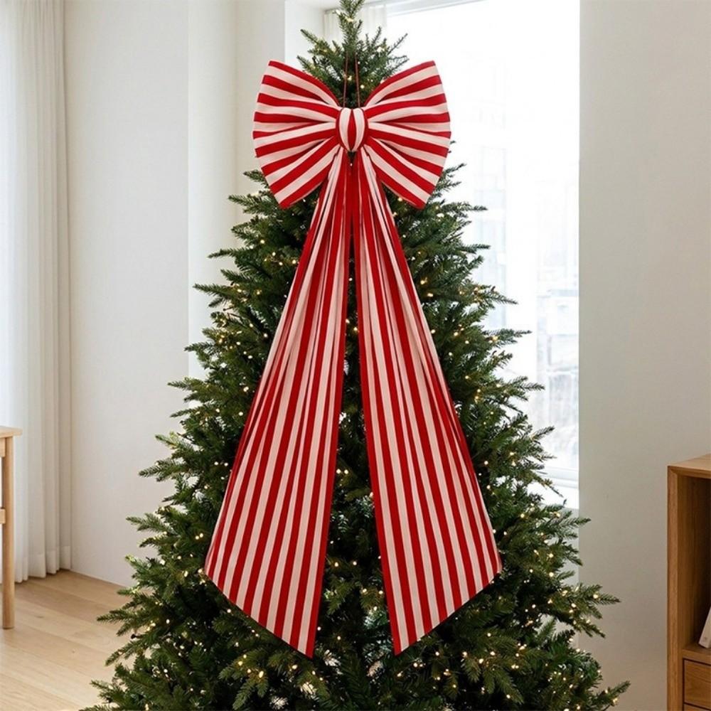 Elegant Christmas Tree Topper Bow Stripe Christmas Wreaths Bow Store Window
