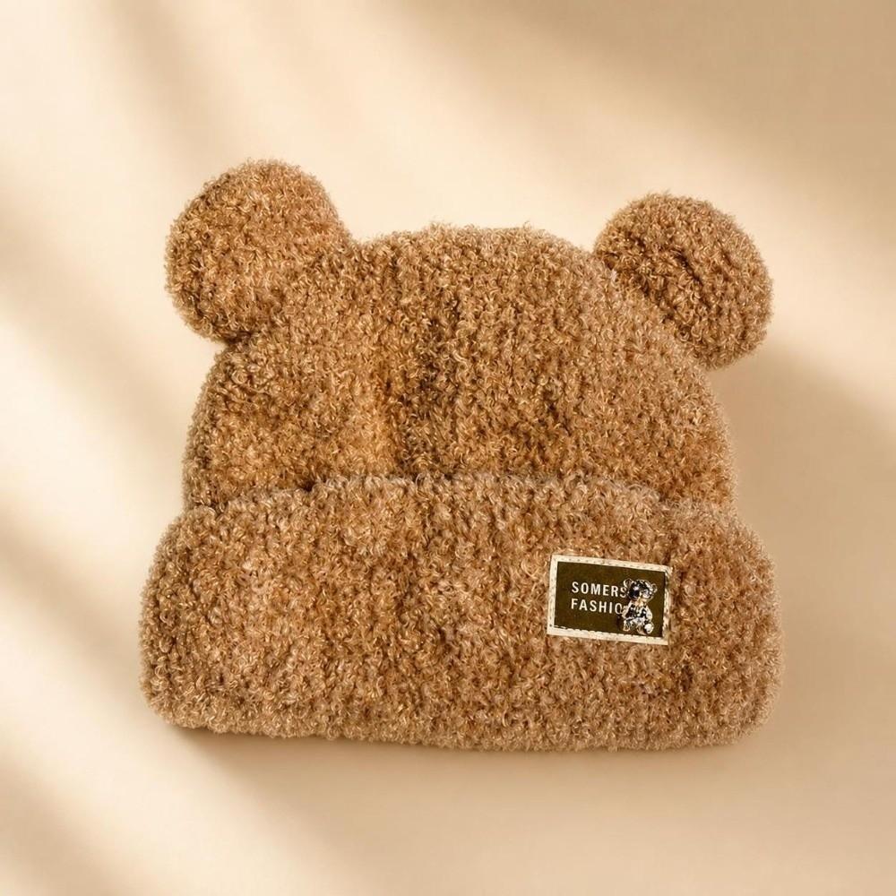 Solid Color Knitted Warm Cap Thickened Bear Ear Hat Fashion Plush Cap  Winter Outdoor