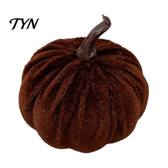 Velvet Stuffed Pumpkin Small Artificial Decoration, Fall Thanksgiving Soft Seasonal Floral Scene Accents Ornament, Autumn Harvest Tabletop Centerpiece
