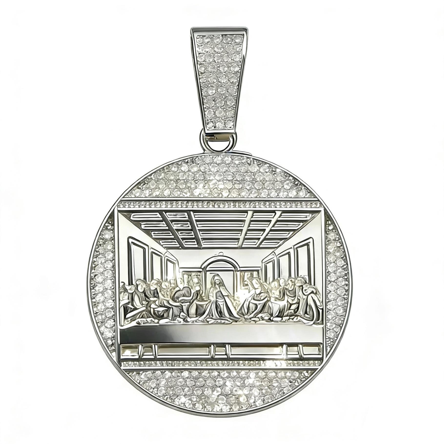 European & American Hip Hop Last Supper Diamond Pendant Cuban Chain Necklace for Men DZ-010