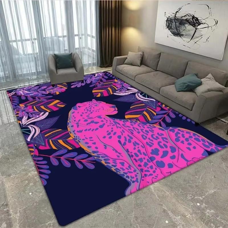 Leoparden-Blumenmuster Teppich Groß Waschbarer Bodenläufer für Wohnzimmer Schlafzimmer Arbeitszimmer Spielzimmer Fußmatte Heimdekoration Teppich