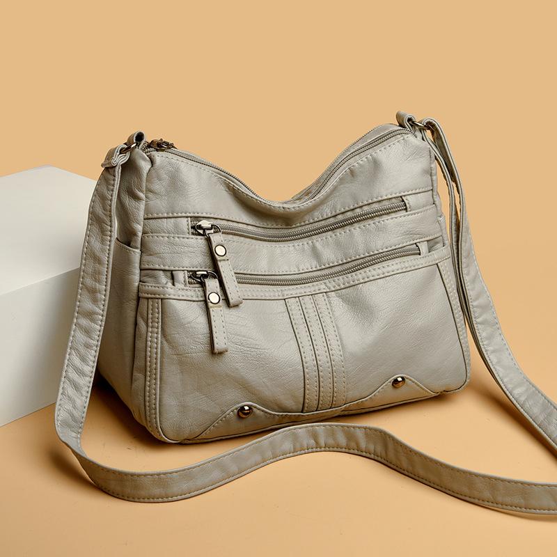 Geantă de umăr pentru femei din piele moale, nouă, cu mai multe straturi, de agrement, versatilă, tip crossbody, geantă pentru doamnă de vârstă mijlocie, geantă pentru mamă, geantă tip poștaș