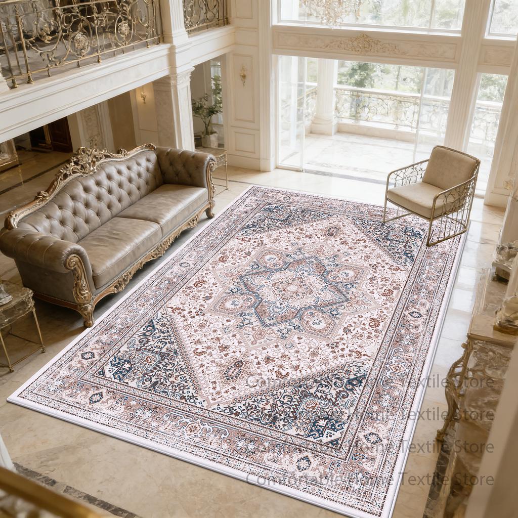 Grey Vintage Persian Style Living Room Carpet Decoration Bedroom Bedside Washable Soft Rug Easy Cleaning Short Velvet Floor Mats