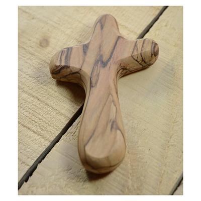 A84E-4Inch Hand Held Olive Wood Clinging Cross Fine Prayer Comfort Holding Wooden Cross - Hand Held Palm Size
