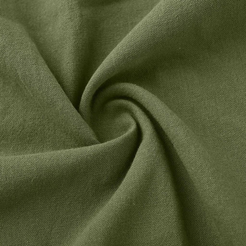 Women's Fashion Solid Color Pocket Drawstring Cotton Linen Lace Casual Pants