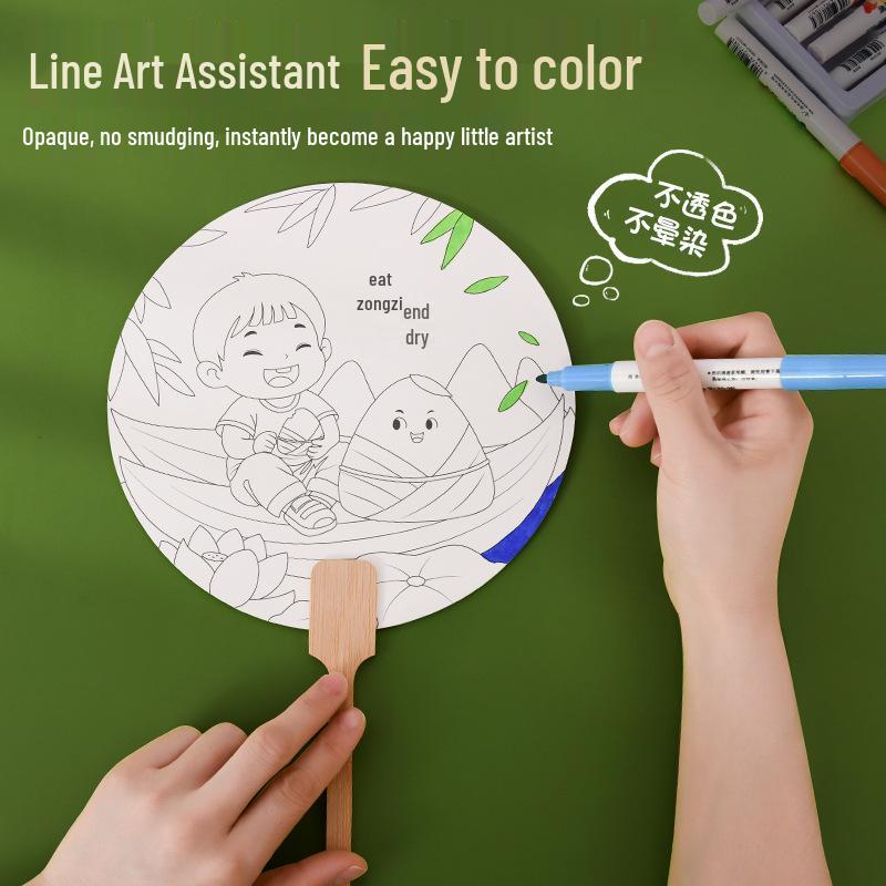 Dragon Boat Festival Round Fan Craft Kit for Kids - Paint and Color Your Own Xuan Paper Fan