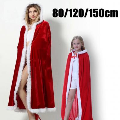 80cm/120cm/150cm Christmas Shawl Cape Hooded Santa Claus Costume Christmas Show Costumes Cosplay Costumes Winter Warm Coat