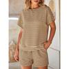 Women 2 Piece Casual Set, Striped Short Sleeve T-shirt and Drawstring Shorts, Fashion Daily Matching Outfit