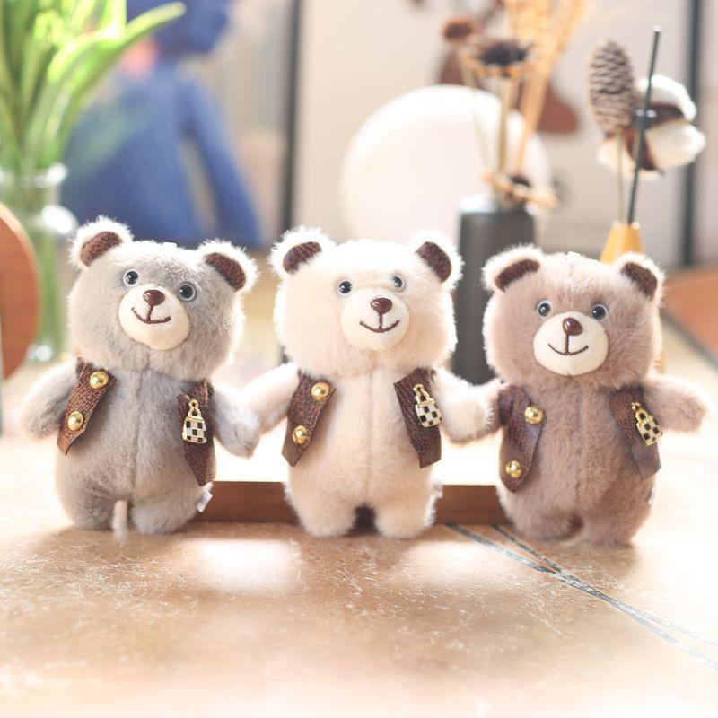 Adorable Cute Plush Bear Keychain Soft Stuffed Toy For Bags And Accessories In Gray Brown And White