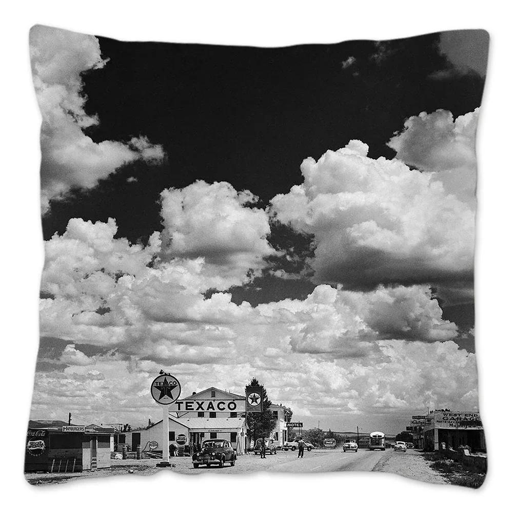 Poszewka na poduszkę w stylu retro Route 66 Dekoracja domu Poliestrowa poszewka na poduszkę na sofę Samochód Poszewka na poduszkę do rzucania Naturalny krajobraz Funda Cojin