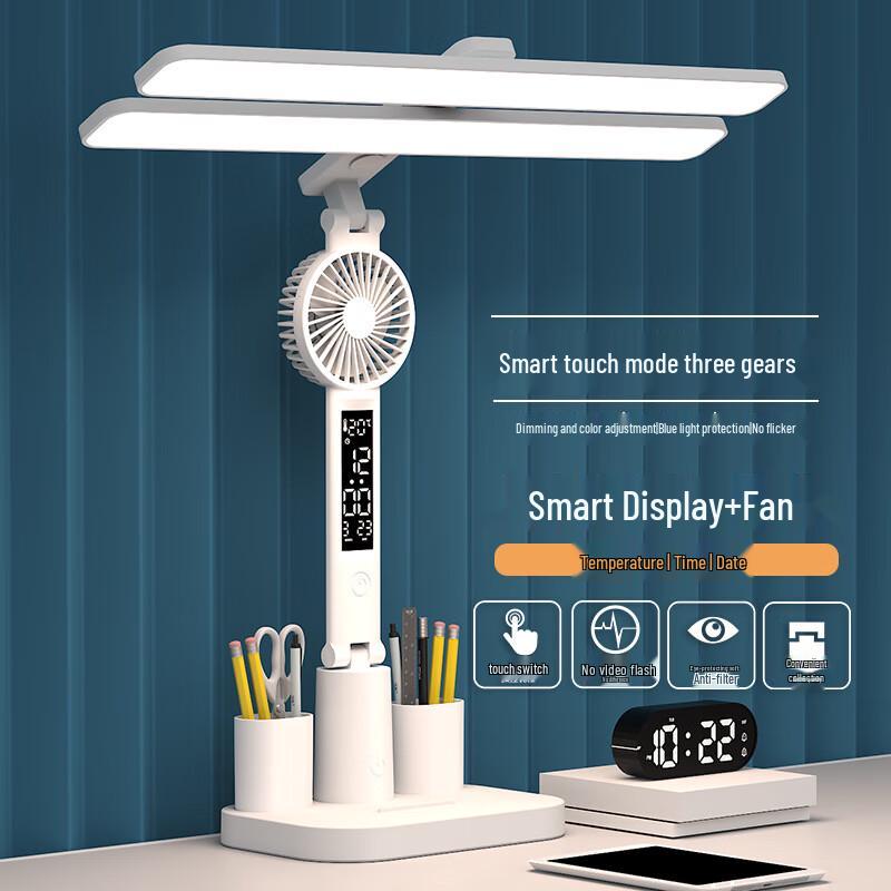 UOSU faltbare LED-Schreibtischlampe mit Ventilator & Uhr