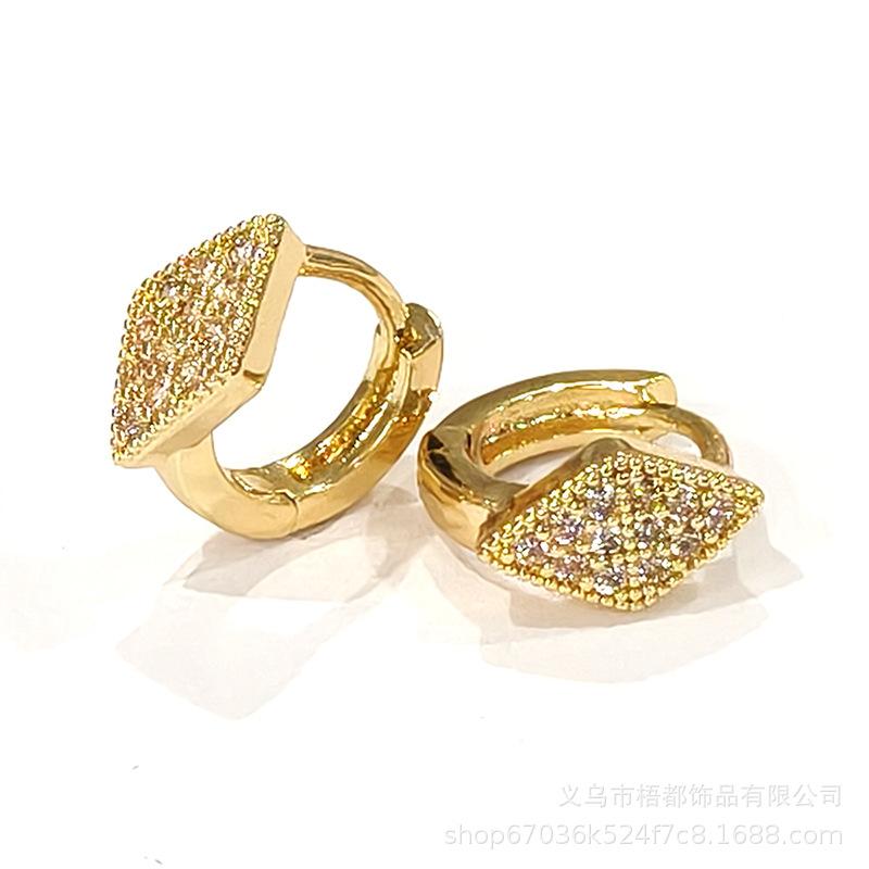 European & American Cross-Border Versatile Copper Zirconia Ear Huggers: Elegant Geometric Rhombus Earrings Copper Inlaid Zirconia Ear Clip
