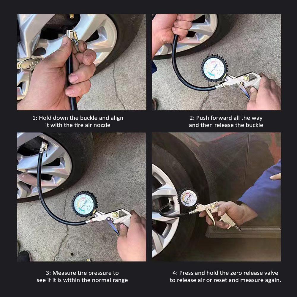 Tire Inflator with Pressure Gauge Oil Immersed Tire Pressure Gauge with Hose 0 16bar 0 230psi Copper Nozzle Strong Wear