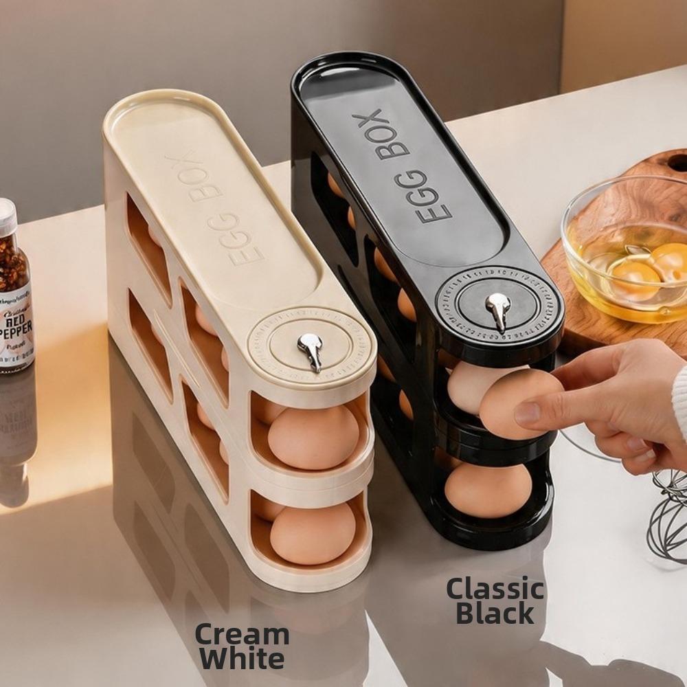 Space Saving Eggs Storage Box Automatic Rolling Egg Holder Egg Roller Rack Side Door Storage
