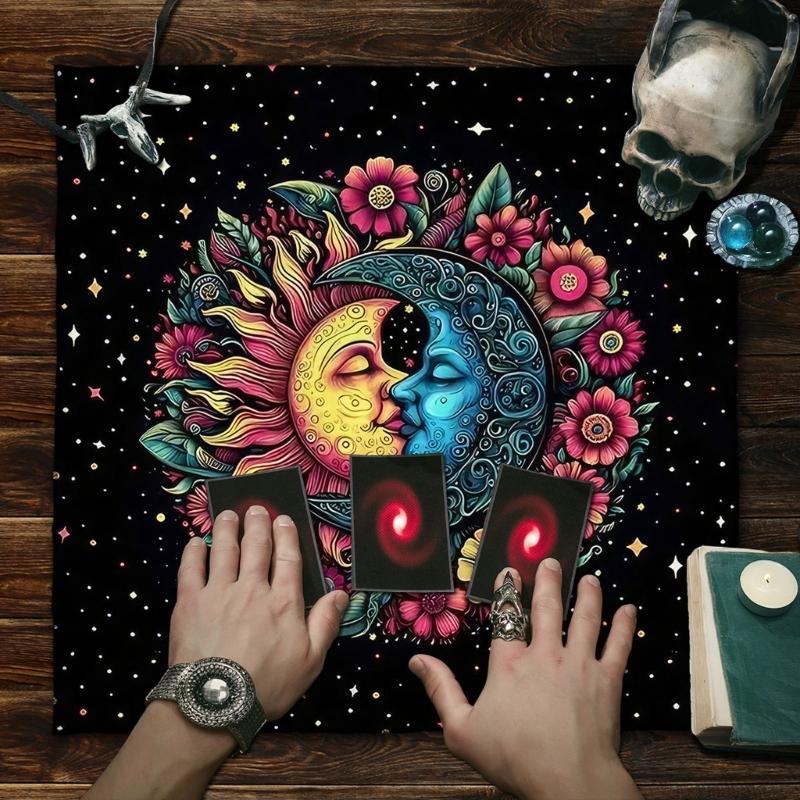 Sun Moon/Owl Pattern Astrology Tablecloth Tarots Divinations Tablecloth Altars Cloth Divinations Board Game Accessory