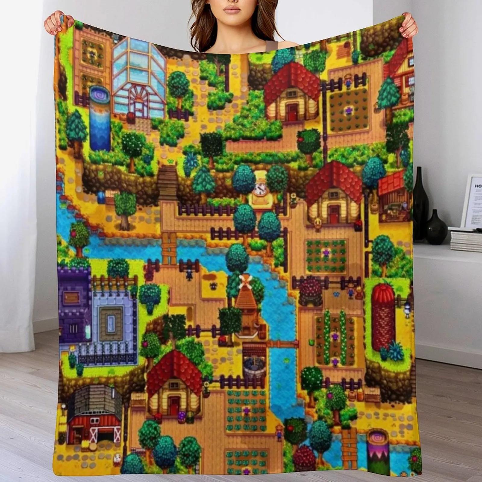 Creative Homewares Unisex White Stardew Valley Map Throw Blanket Travel Size Cozy Blanket For Plane Train
