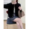 Early autumn new round neck knitted cardigan with top women's short versatile solid color soft waxy long-sleeved sweater jacket women