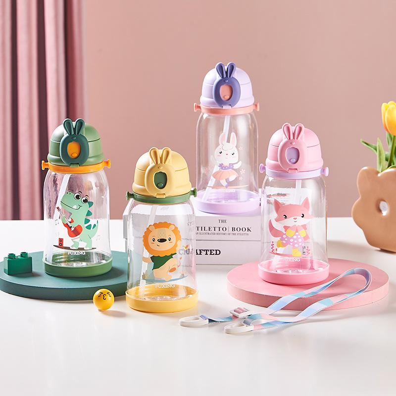 Cute Large-capacity Plastic Water Cup with Straw, Student Leak-proof Portable Cup, Outdoor Crossbody Space Cup