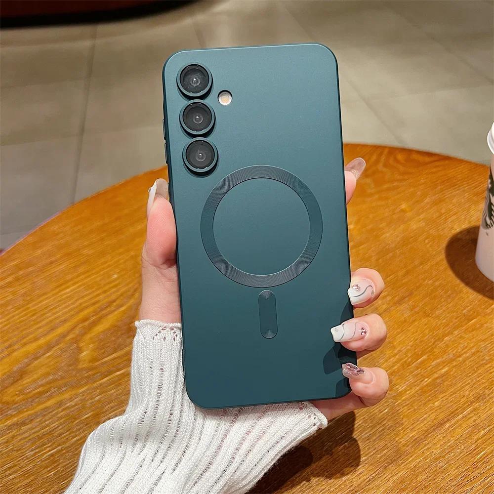 

Lens Glass Matte Soft Silicone Phone Case For Samsung Galaxy S25 Ultra S24 Plus S23 S22 S21 FE Magsafe Magnetic Cover Funda Galaxy S21 FE 5G