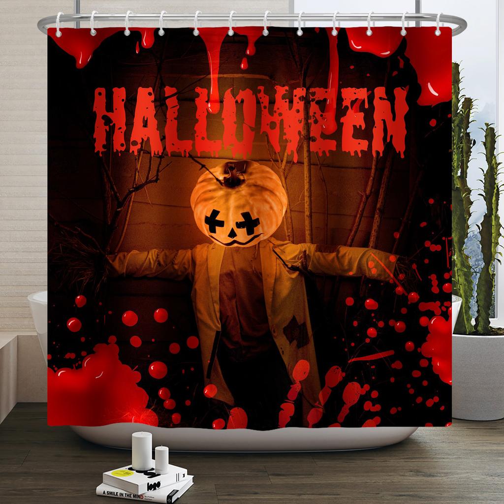 Halloween Duschvorhang Horrornacht Blutige Hände Gruseliger Zombie-Schädel Furchteinflößend Halloween Wasserdicht Bad Badezimmer Duschvorhang