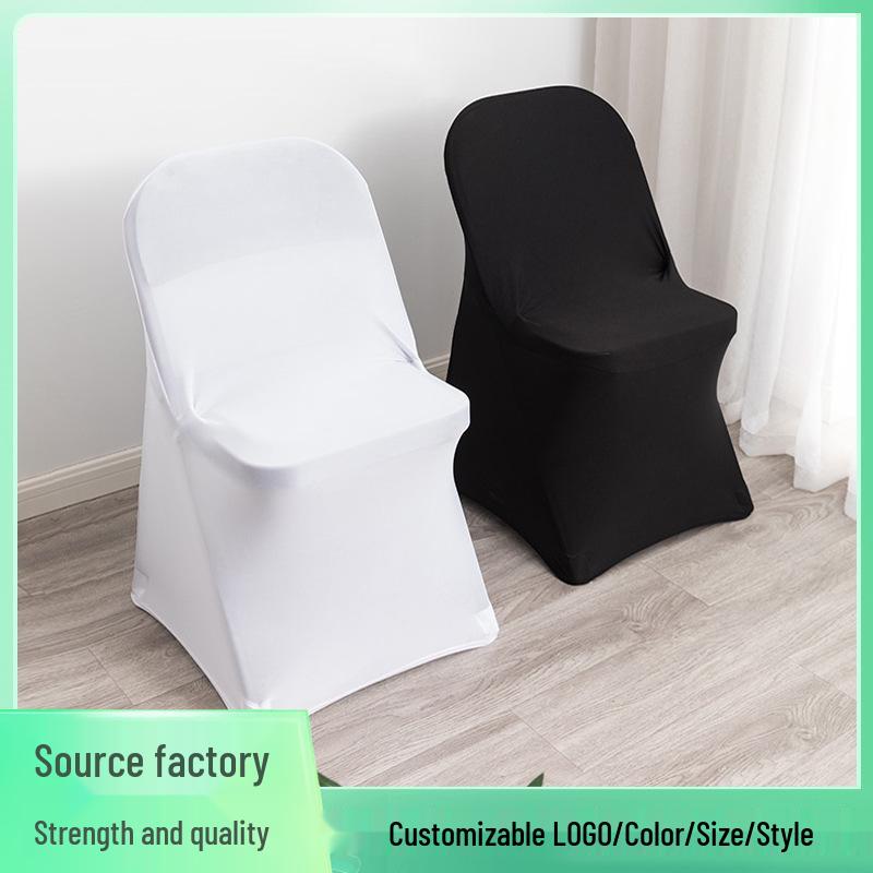 White Stretchable Folding Chair Cover for Weddings, Banquets, Hotels, and Restaurants - Dustproof & Decorative Full Coverage.