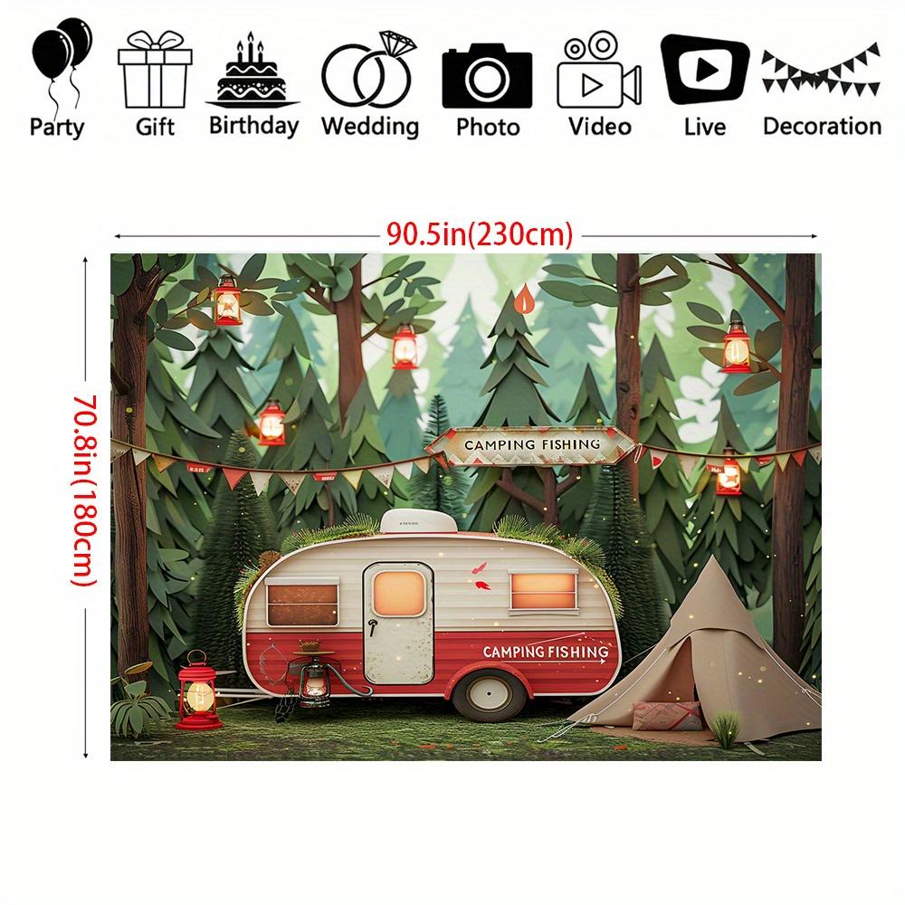 Polyester Jungle camping theme background banners, RV and tent outdoor adventure scenes, suitable for parties, photography