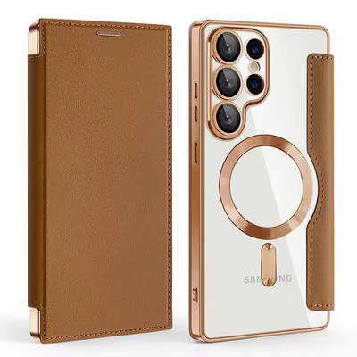 Magsafe Magnetyczny Luksusowy Jednolity Kolor Skórzany Portfel z Klapką Slot na Karty Etui na Telefon Dla Samsung S26 Ultra S23 S25 Edge S22 S24Plus A35 5G/A36/A55/A17 Pokrowiec