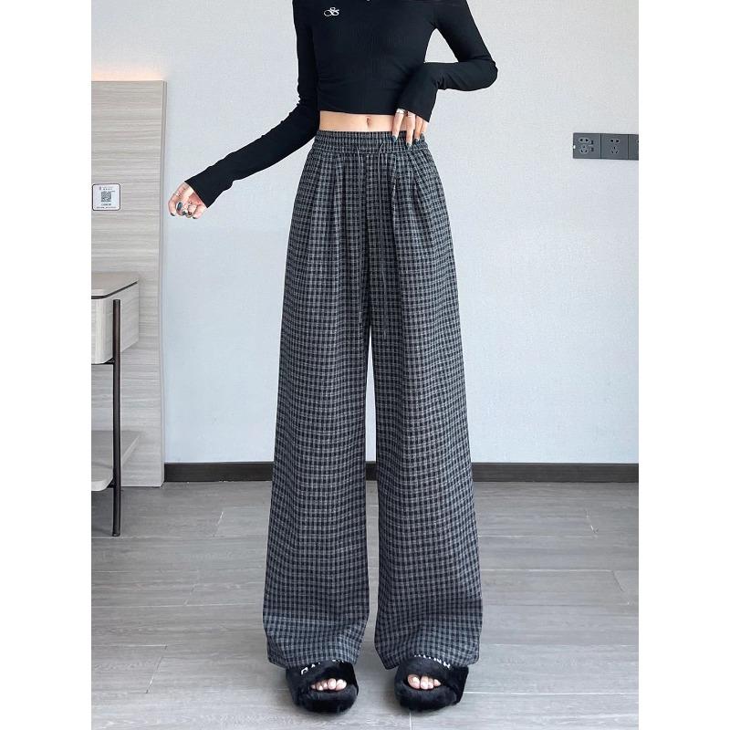

Ретро шерстяные клетчатые брюки в стиле old money, ленивые свободные брюки широкие от бедра, универсальные с высокой посадкой, тонкие и драпирующиеся, повседневные брюки average size (about 80-70 kg)