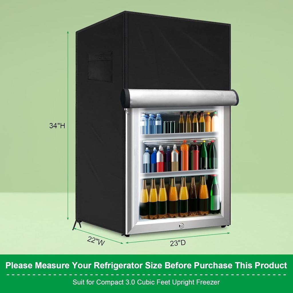 Waterproof Outdoor Refrigerator Cover, Dustproof Vertical Protective Case For Upright Mini Freezers, Heavy Duty Weather Resistant