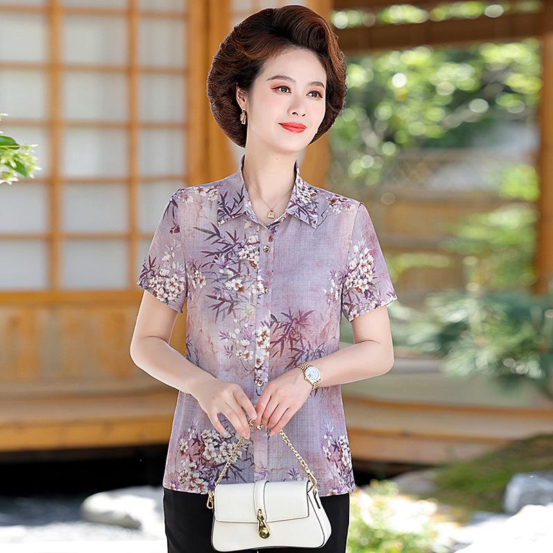 Chiffon Floral Short-Sleeved Top for 50+ Women - 2026 Summer Fashion
