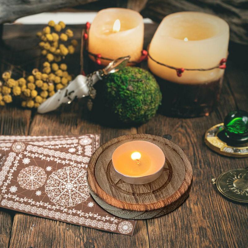 Wooden Pentagram Plate Board Crystal Stone Base Candle Holder Pentacle Altar Astrology Divination Props Wicca Ceremony Supplies