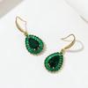 Gold Chic Water Drop Shaped Emerald Hoop Earrings Women's Chunky Hoops Geometrical Copper Earrings Retro Wedding Party