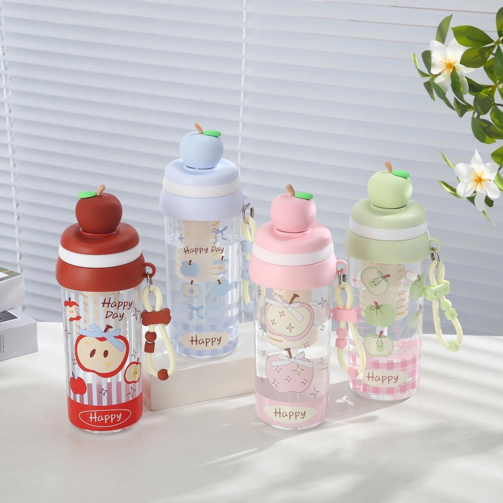 Plastic Student Straw Water Bottle Fruit Topper with Filter and Straw Flower Tea Cup Transparent Leak-proof Drinking Cup Travel