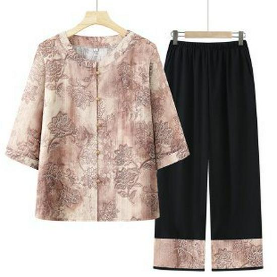 

Grandma s Fashionable Summer Two-Piece Outfit for Middle-Aged Women 5XL (suggested 150-160 jin) красный