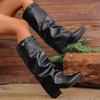 2025 Women's High-Heeled Cross-Folded Chunky Heel Fashion Boots Plus Size British Style