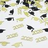 100pcs 2025 Black & Golden Graduation Cap Confetti -Elegant Paper Scatter Decor for Graduation Party, Celebratory Event Supplies