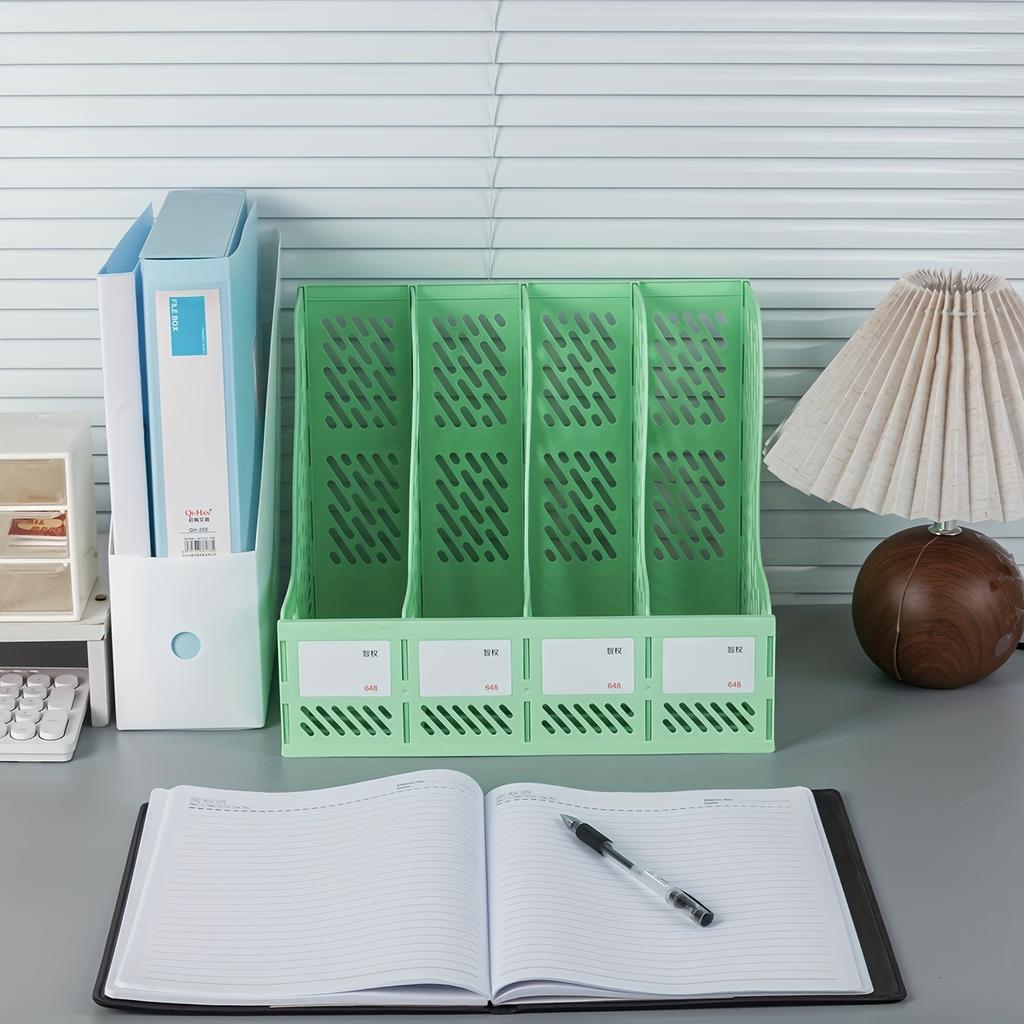4-Tier Plastic Desktop File Organizer - Stackable,Breathable Storage Box with Multiple Compartments for Office Desk Organization